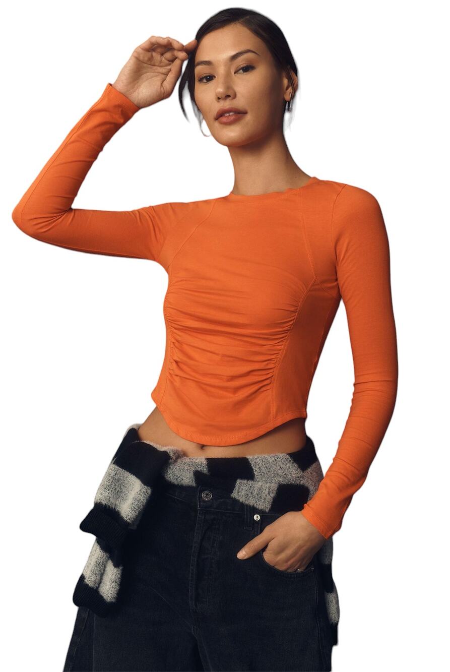 Anthropologie Daily Practice Tangerine Orange Long Sleeve Seamed Tee